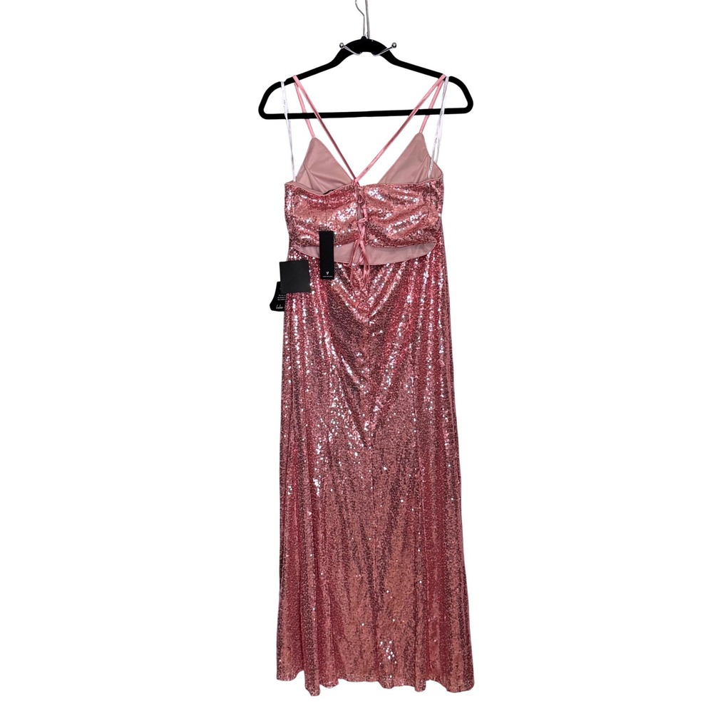 Lulus NWT Pink Sequin Two Piece Maxi Dress Set Lace Up Back Slit Large - Picture 4 of 9
